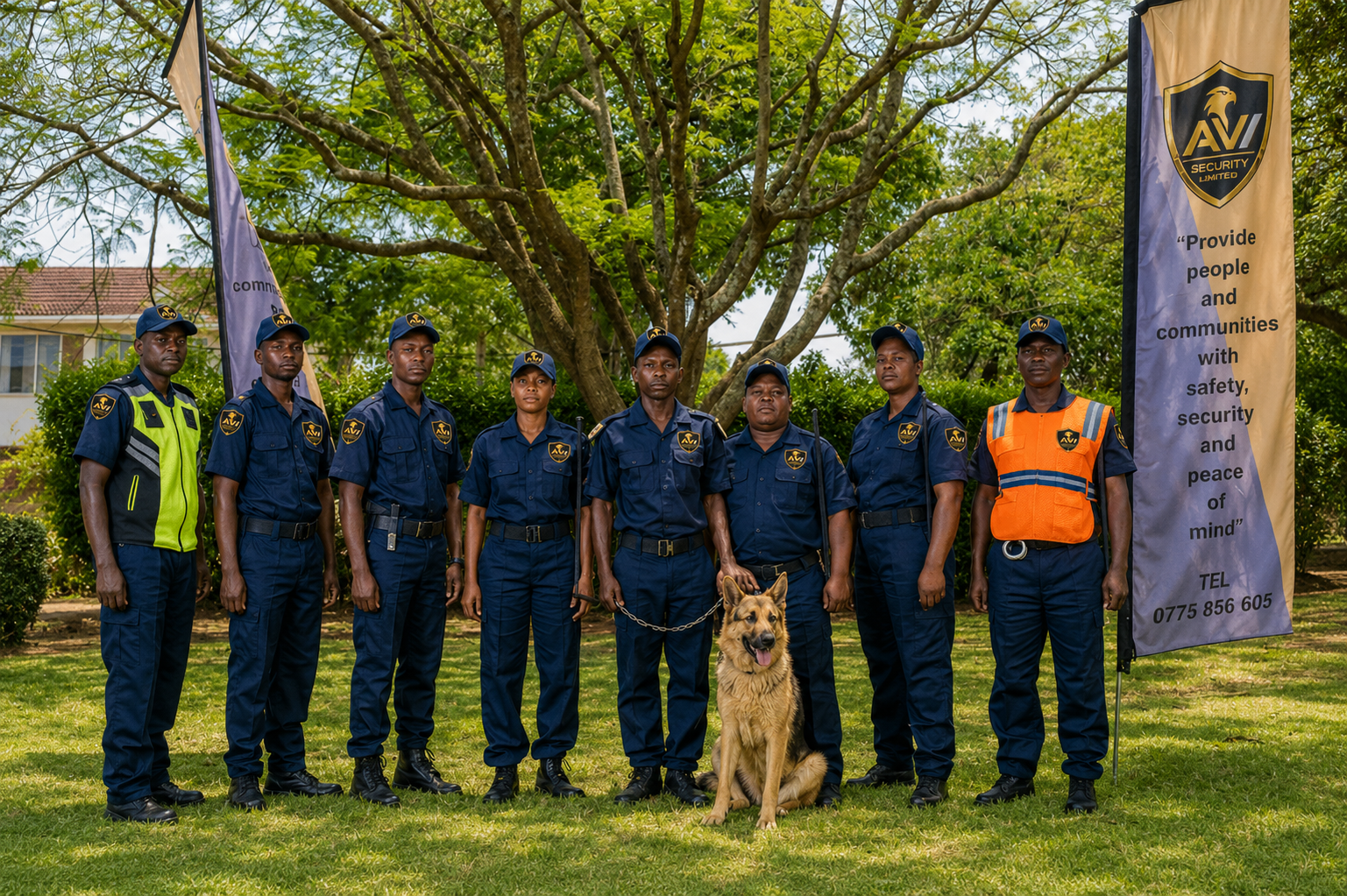 AVI Security personnel team with security dog